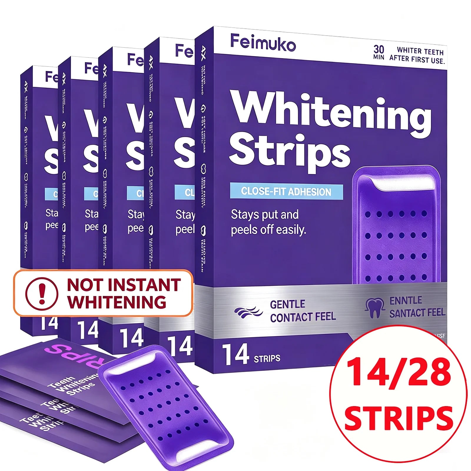 14/28 Strips Purple Teeth Whitening Kit – Remove Plaque & Stains Instant Color Corrector for Yellow Teeth Oral Hygiene Care